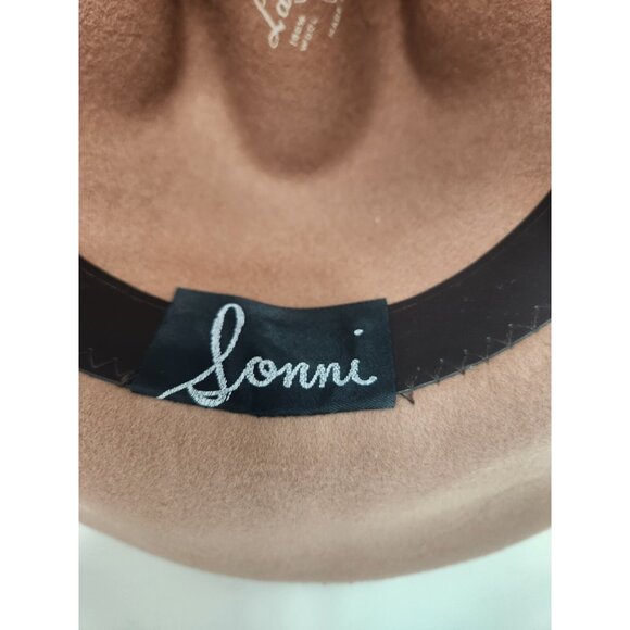 Lancaster Cowboy Hat Women's Tan 100% Wool Feather Trim Sonni 55cm Made In USA - Picture 6 of 8